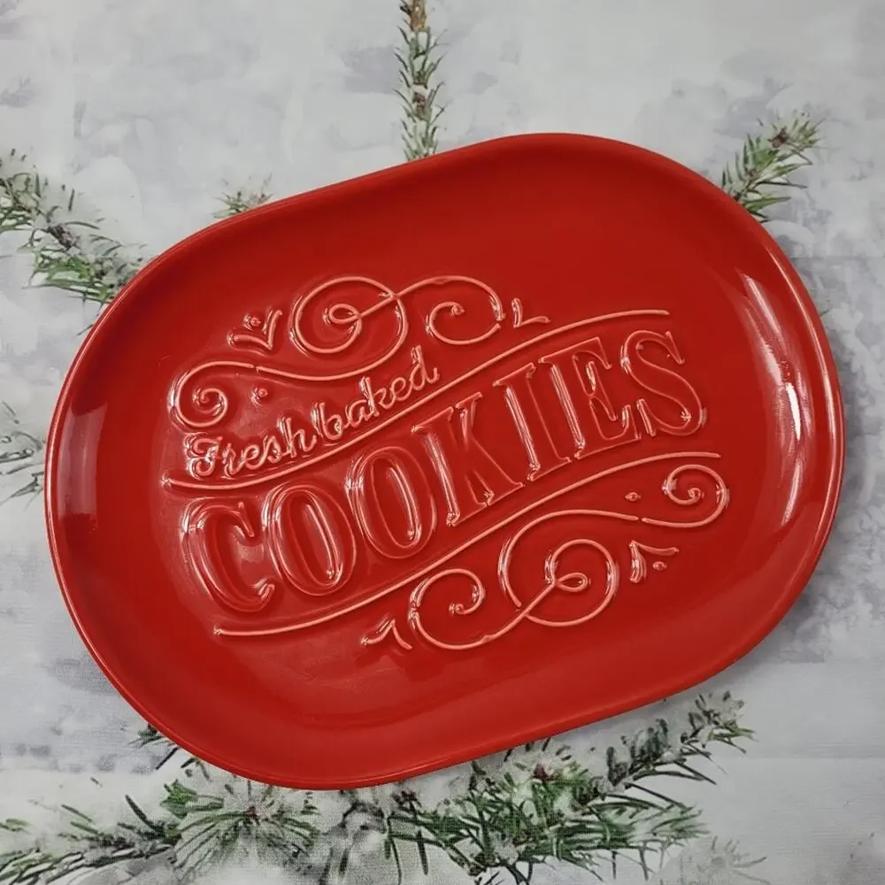 NWOT Hallmark Fresh Baked Cookies Red Serving Platter